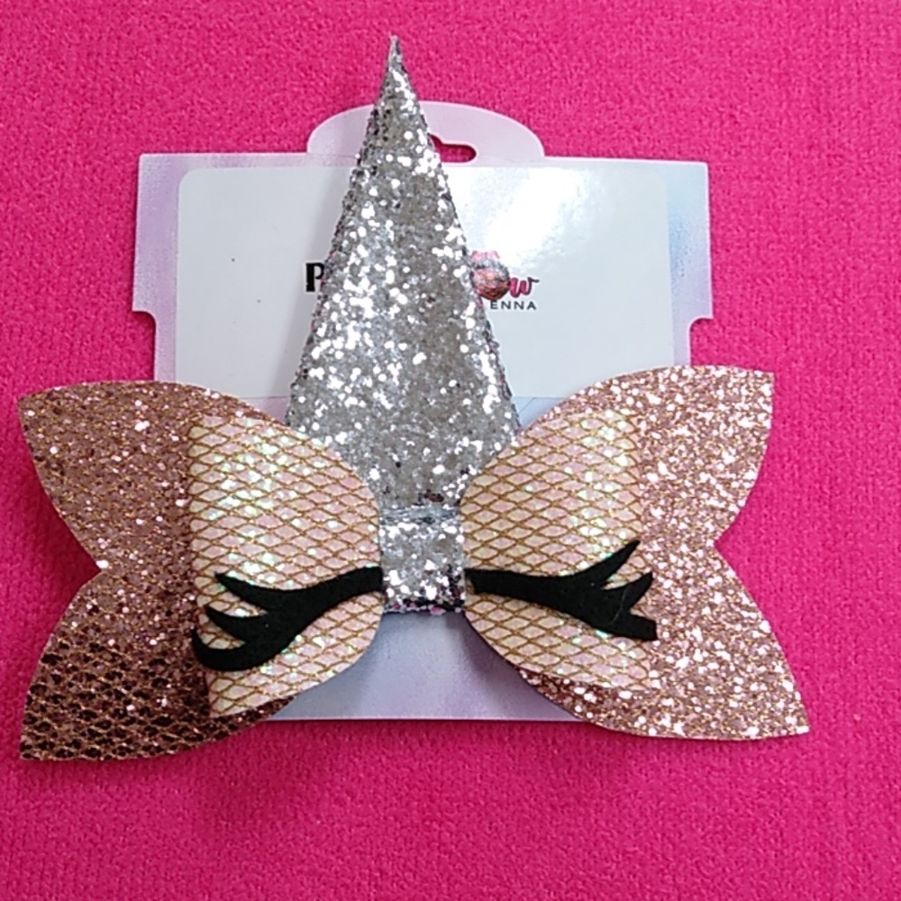 Handmade unicorn faux leather hairbow